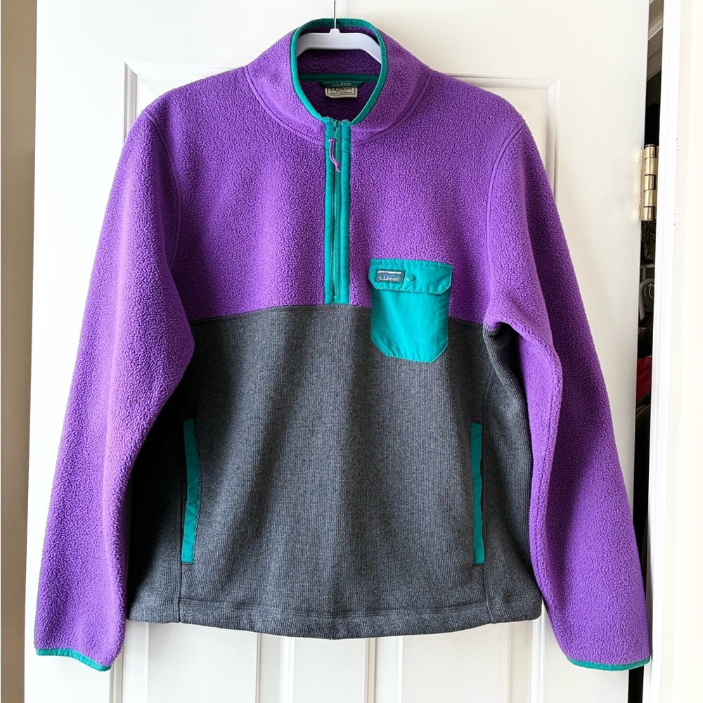L.L. Bean Elle Bean Sweater Fleece Sherpa Hybrid Pullover Purple Gray Size M